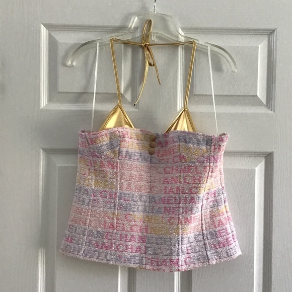 Affordable Fashion Finds Tops - Multicoloured Pastel Tone/Gold Bustier top size M